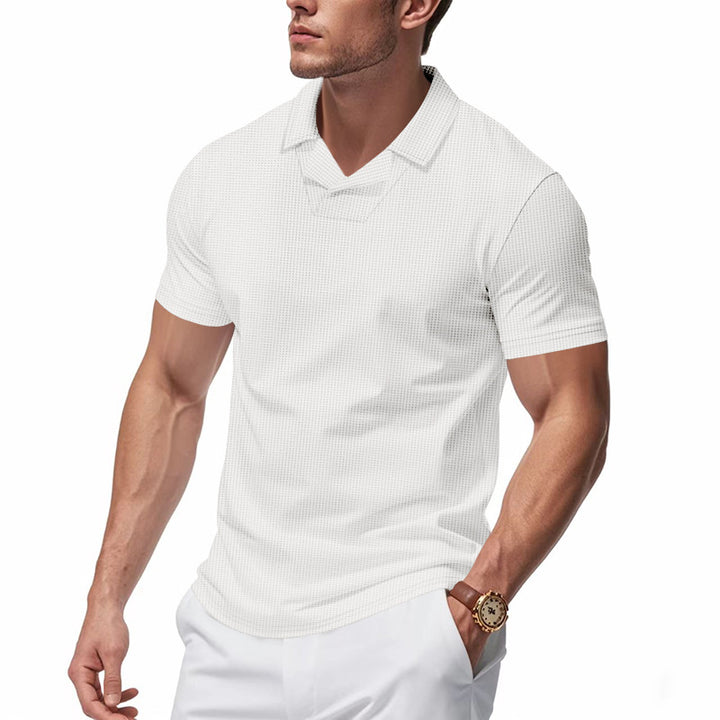 Men's structured short-sleeve polo with open V-neck and close-fitting cut Mune Fashion