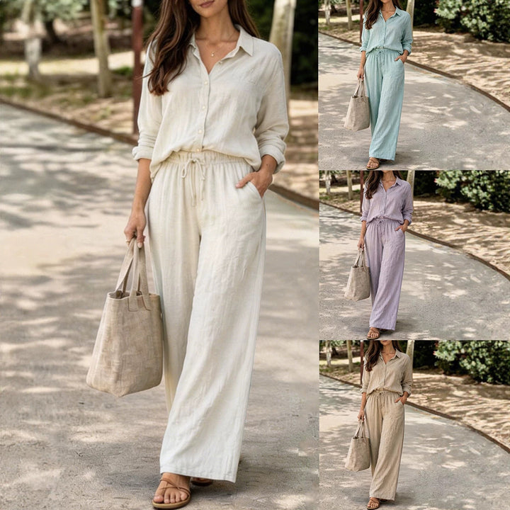 Ladies Lightweight and Comfortable Summer Blouse with Wide Pants Mune Fashion