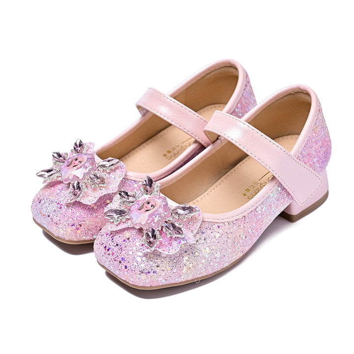Girls Mary Jane Glitter Ballet Flats with Flower Decoration Mune Fashion