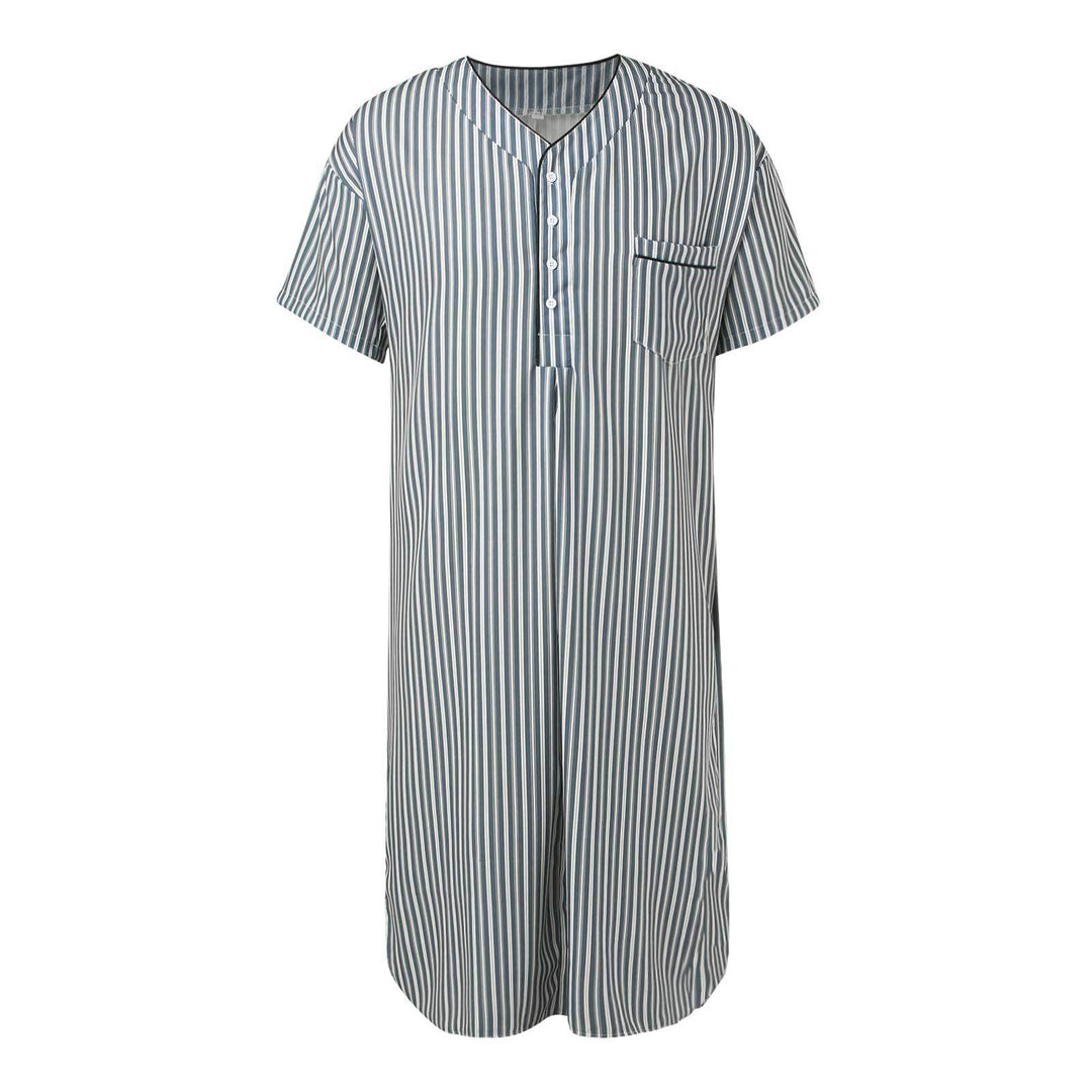 Men's striped lounge shirt with V-neck button placket and chest pocket Mune Fashion
