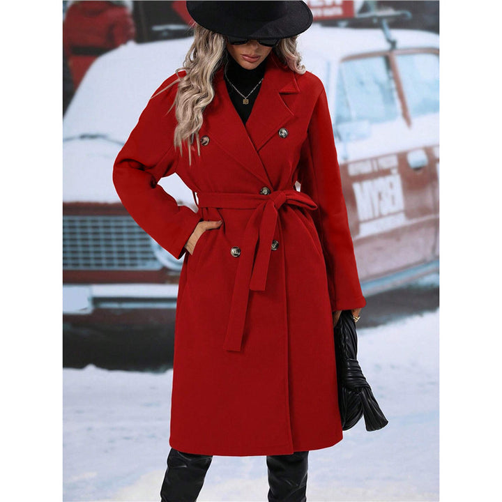 Women's double-breasted wool coat with belt and wide lapel collar Mune Fashion