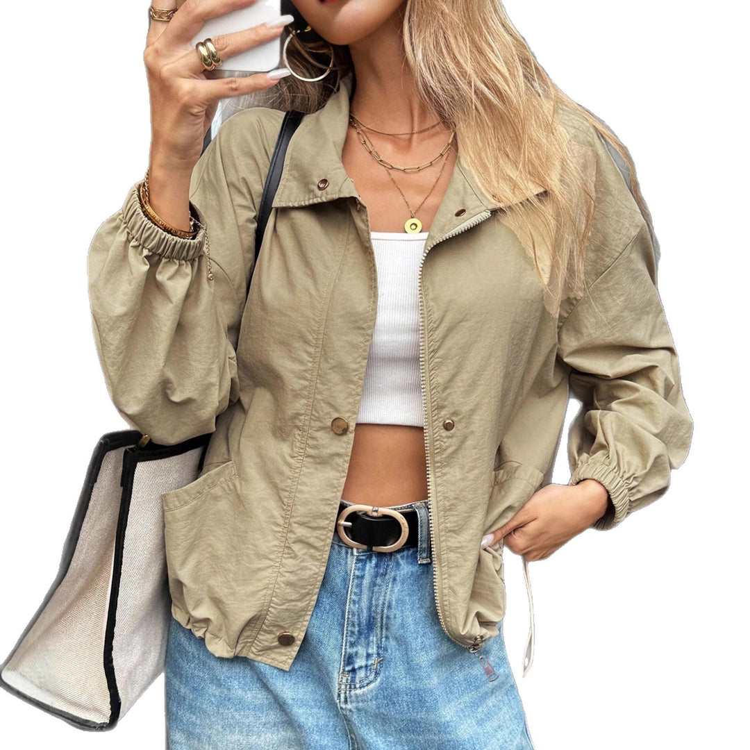 Women's Lightweight Utility Bomber Jacket with Drawstring, Rubber Cuffs, and Patch Pockets Mune Fashion