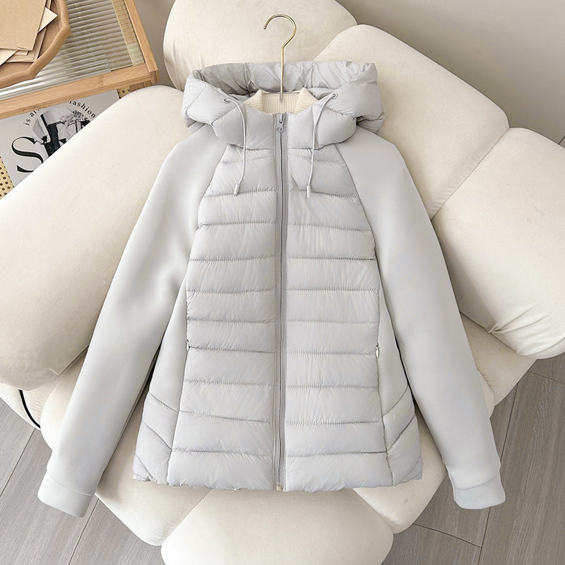 Ladies nano quilted hybrid jacket with hood, softshell sleeves and light thermal insulation Mune Fashion
