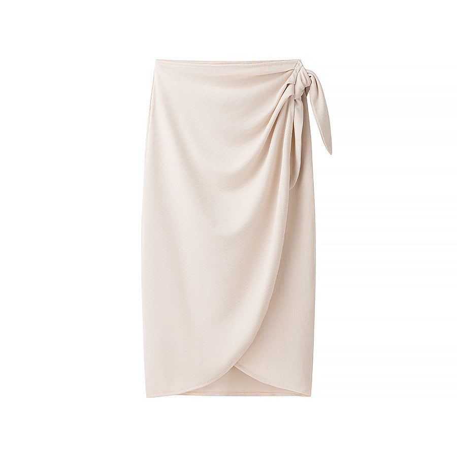 Women's wrap pencil skirt with tulip drapery and tie bow Mune Fashion