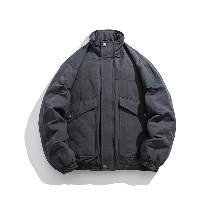 Men's Boxy Utility Bomber Jacket with Stand-Up Collar and Flap Pockets Mune Fashion