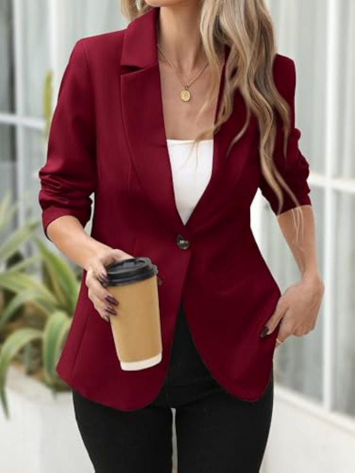 Women's Elegant Stretch Blazer with Figure-Defining Waist, One-Button and Shawl Collar Drune