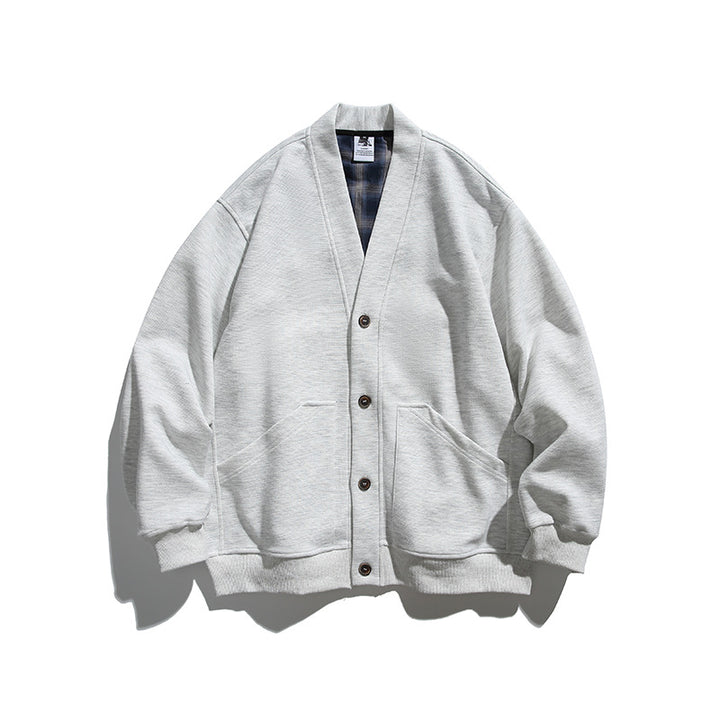 Unisex Boxy-Cardigan Jacket with V-neck, patch pockets and checked lined interior Mune Fashion