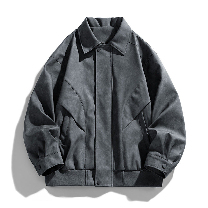 Men's Designer Faux Leather Jacket with Textured Collar Mune Fashion