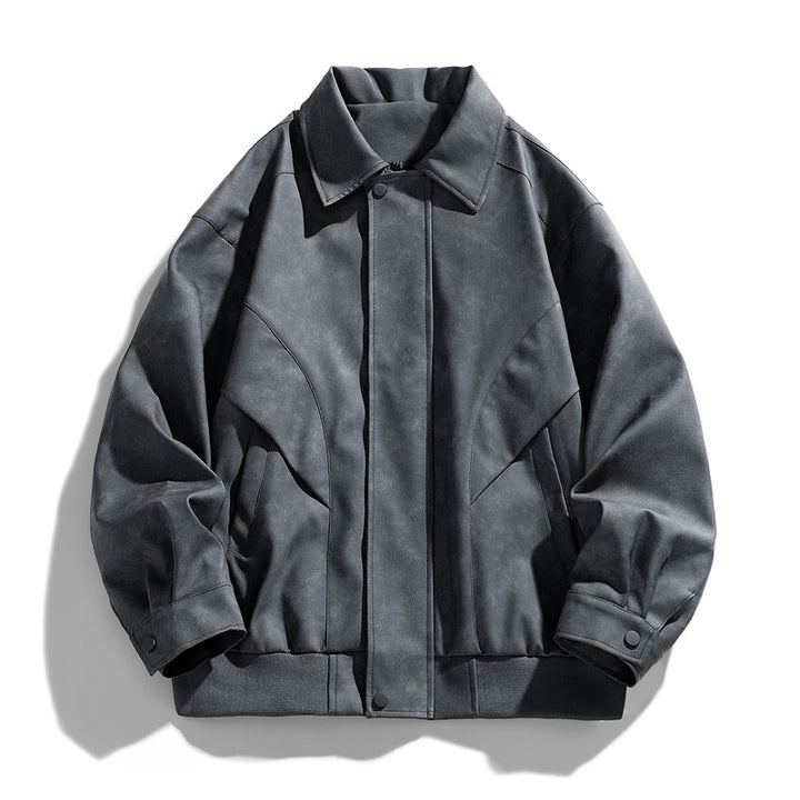 Men's Designer Faux Leather Jacket with Textured Collar Mune Fashion