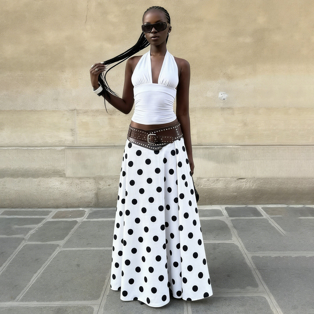 Women nan flared midi skirt with delicate lace waistband, tailored yoke and lightweight linen drape Mune Fashion