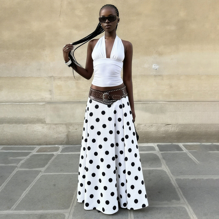 Women nan flared midi skirt with delicate lace waistband, tailored yoke and lightweight linen drape Mune Fashion