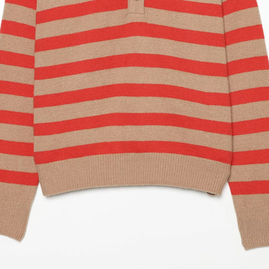 Women's Striped Oversize Knit Sweater with Henley Button Placket Mune Fashion