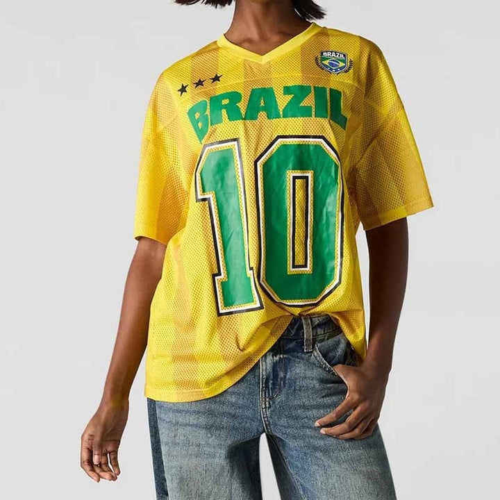 Ladies oversized sport jersey in football style with mesh fabric Mune Fashion