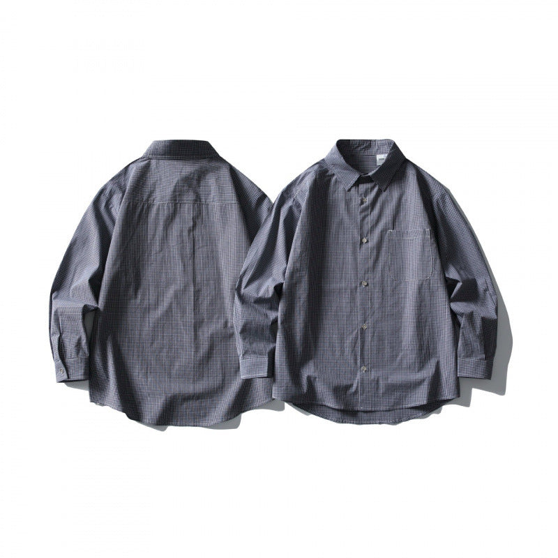 Men's loosely cut oversized shirt with fine Vichy check, chest pocket and rounded hem Mune Fashion