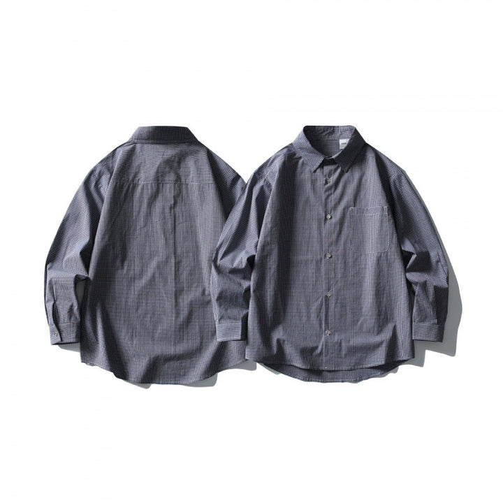 Men's loosely cut oversized shirt with fine Vichy check, chest pocket and rounded hem Mune Fashion