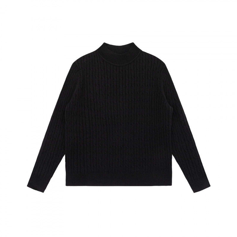 Unisex Oversize Cable Knit Sweater with Short Stand-Up Collar and Ribbed Hem Mune Fashion