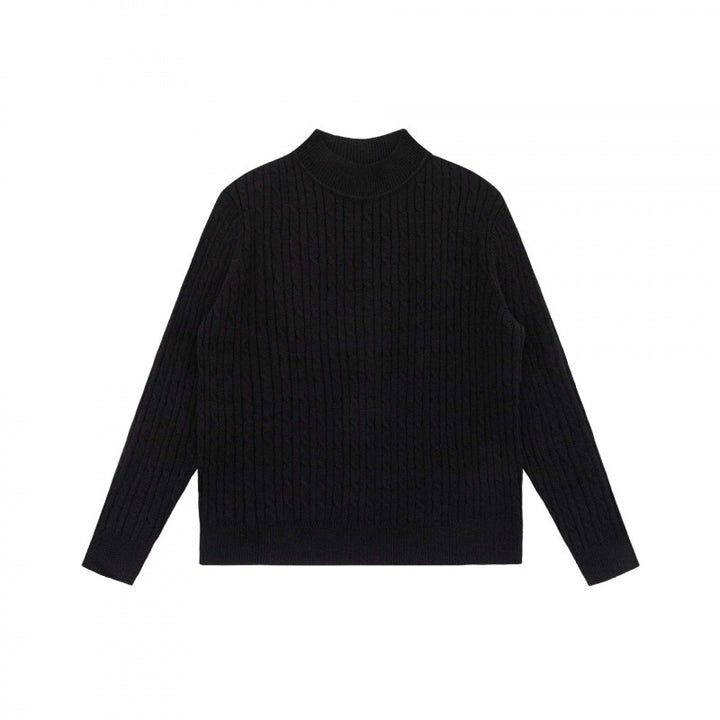 Unisex Oversize Cable Knit Sweater with Short Stand-Up Collar and Ribbed Hem Mune Fashion