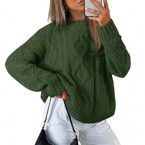 Women's chunky knit sweater in cable pattern with casual oversized cut Mune Fashion