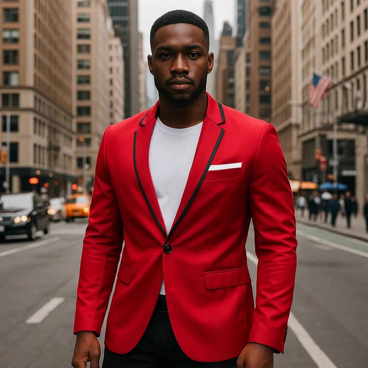 Men's slim evening blazer with contrasting piping, single-button closure and chest pocket Mune Fashion