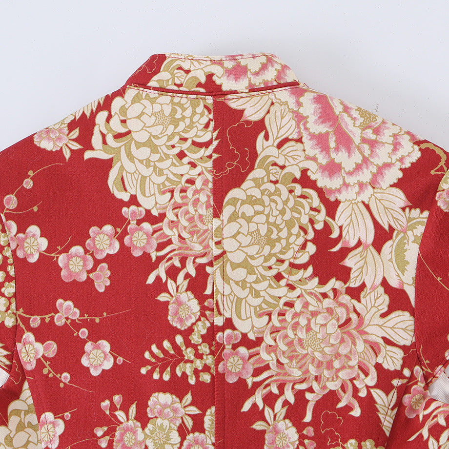 Women's fitted blouse jacket with stand-up collar and floral jacquard look Mune Fashion