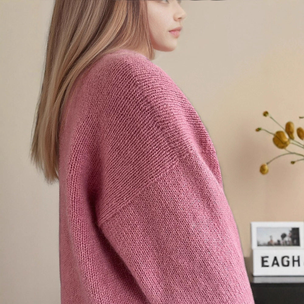 Women Oversized Mohair-Mix Sweater with Loose Silhouette and Ribbed Cuffs Mune Fashion