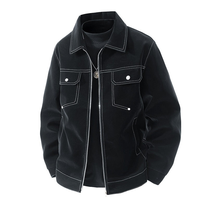 Men's shirt jacket made of suede-like material with contrasting decorative seams & chest pockets Mune Fashion