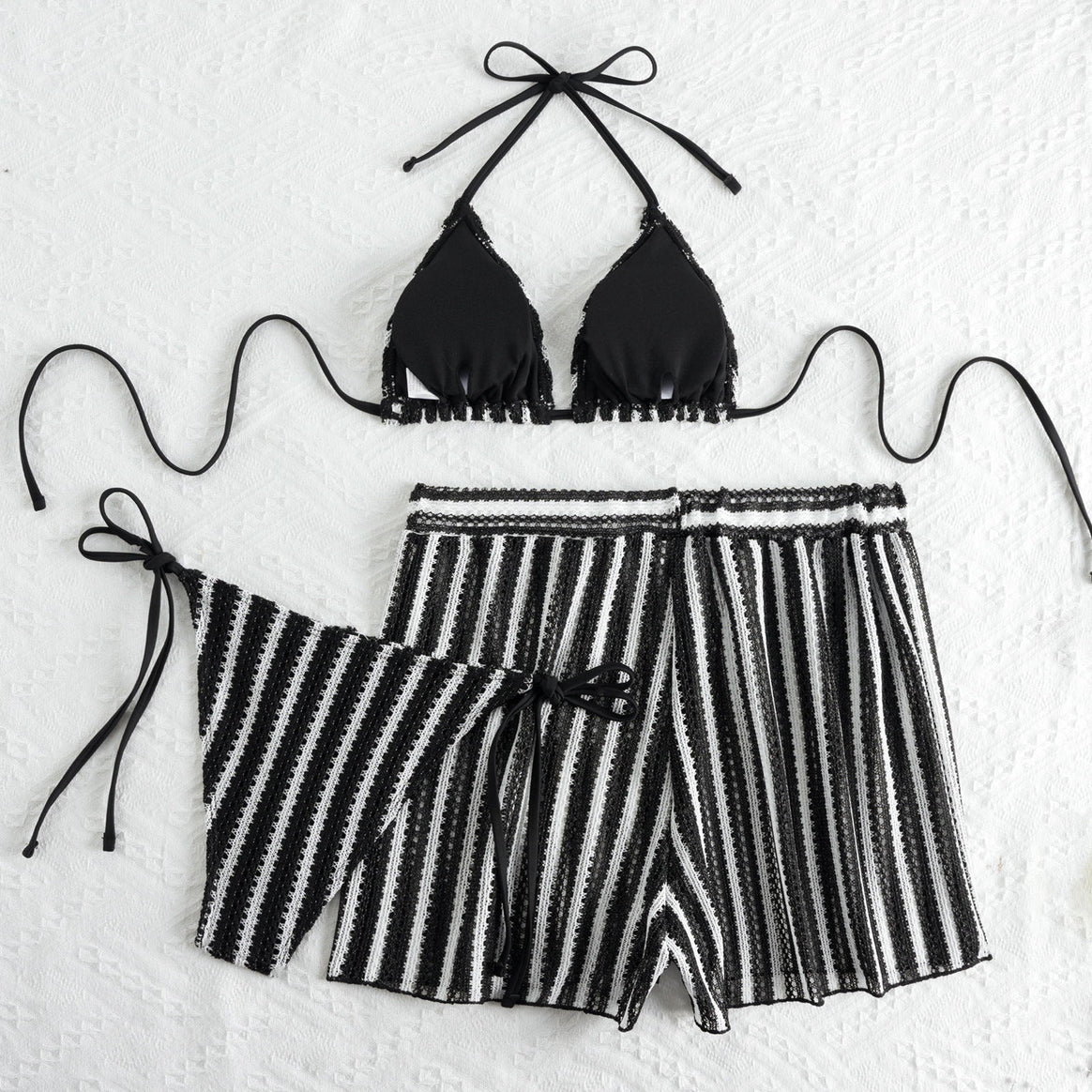 Women's Bikini Set with Ruffle Details and High-Waisted Shorts Mune Fashion