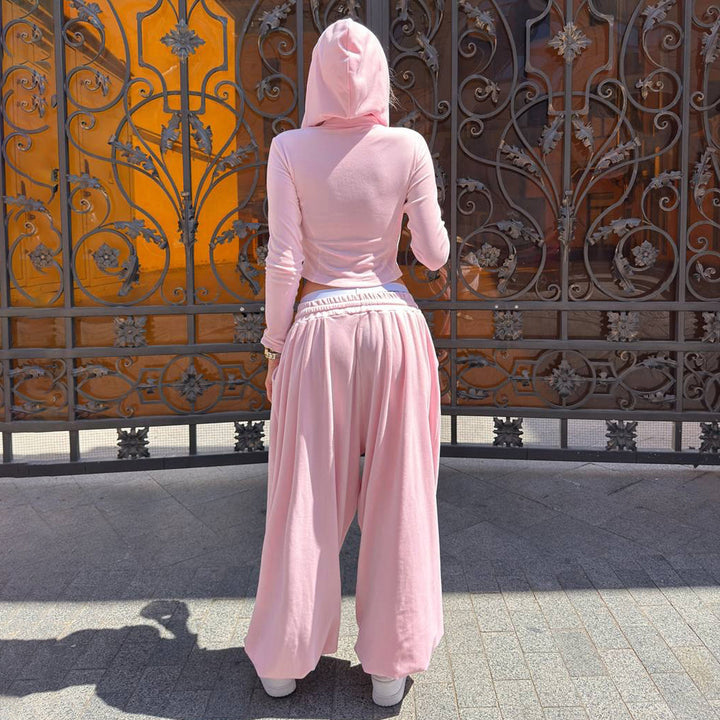 Women's loose lounge palazzo pants with elastic comfort waistband, drawstring, and balloon-shaped hem Mune Fashion