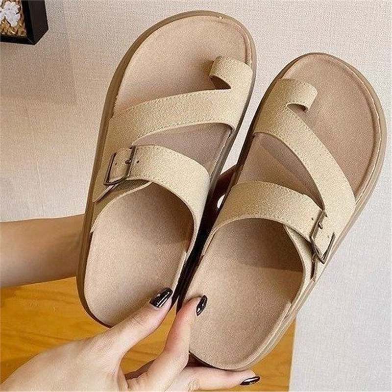 Women's platform sandals with toe strap, cork footbed and adjustable buckle Mune Fashion