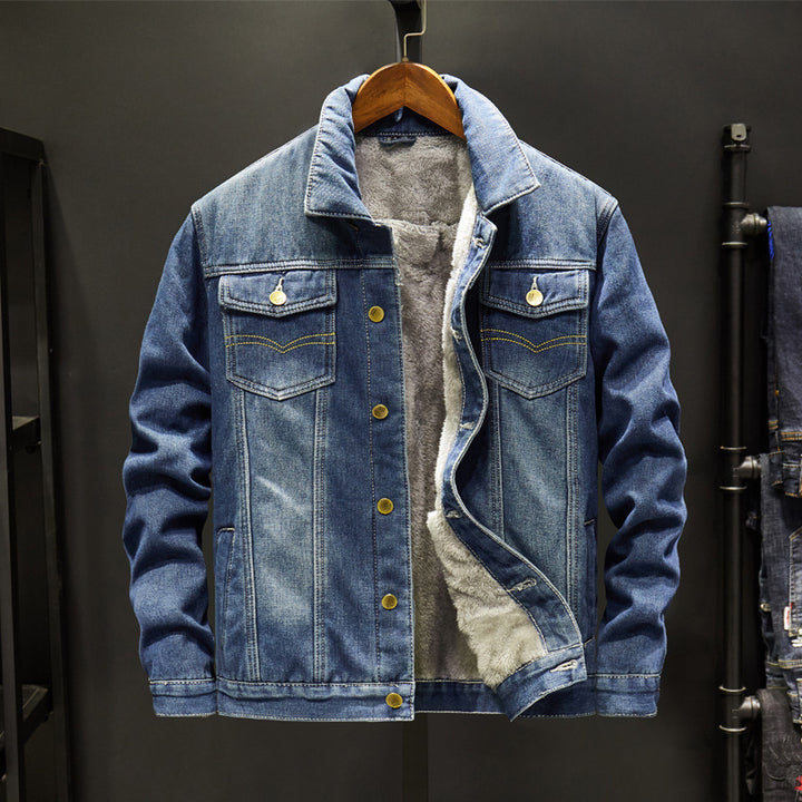 Men's Casual Denim Jacket with Fleece Lining Mune Fashion