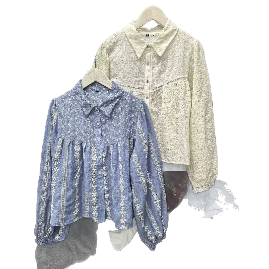 Women's Embroidered Oversized Shirt Blouse with Balloon Sleeves Mune Fashion