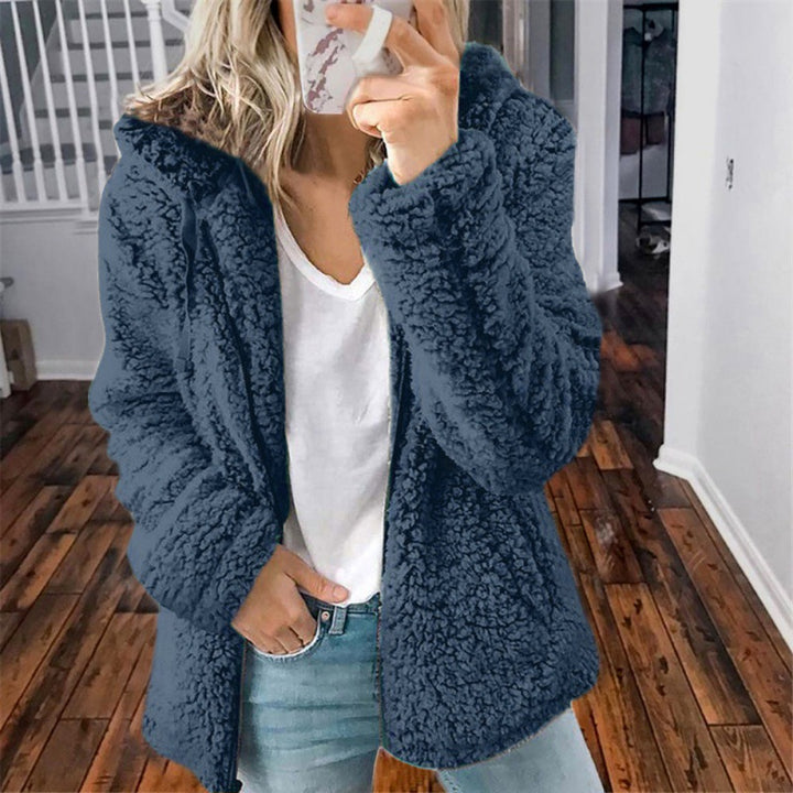 Women's fleece teddy jacket with hood, oversized cut and zipper Mune Fashion
