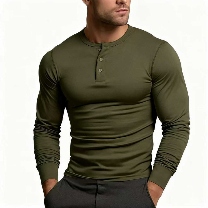 Men's fitted long sleeve Henley shirt made of cotton blend with button placket Mune Fashion