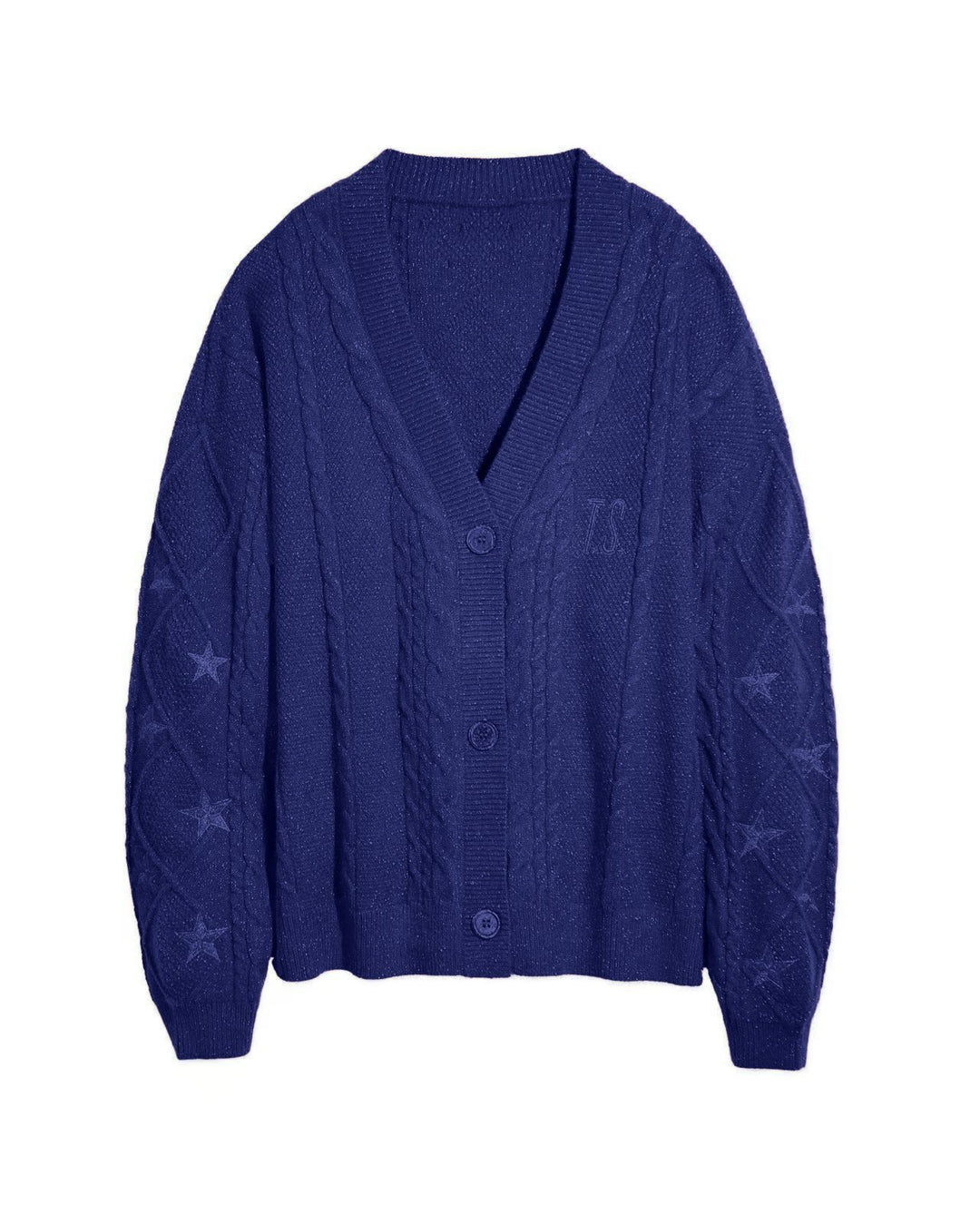 Women's knit cardigan with cable knit, star embroidery, and shiny threads Mune Fashion