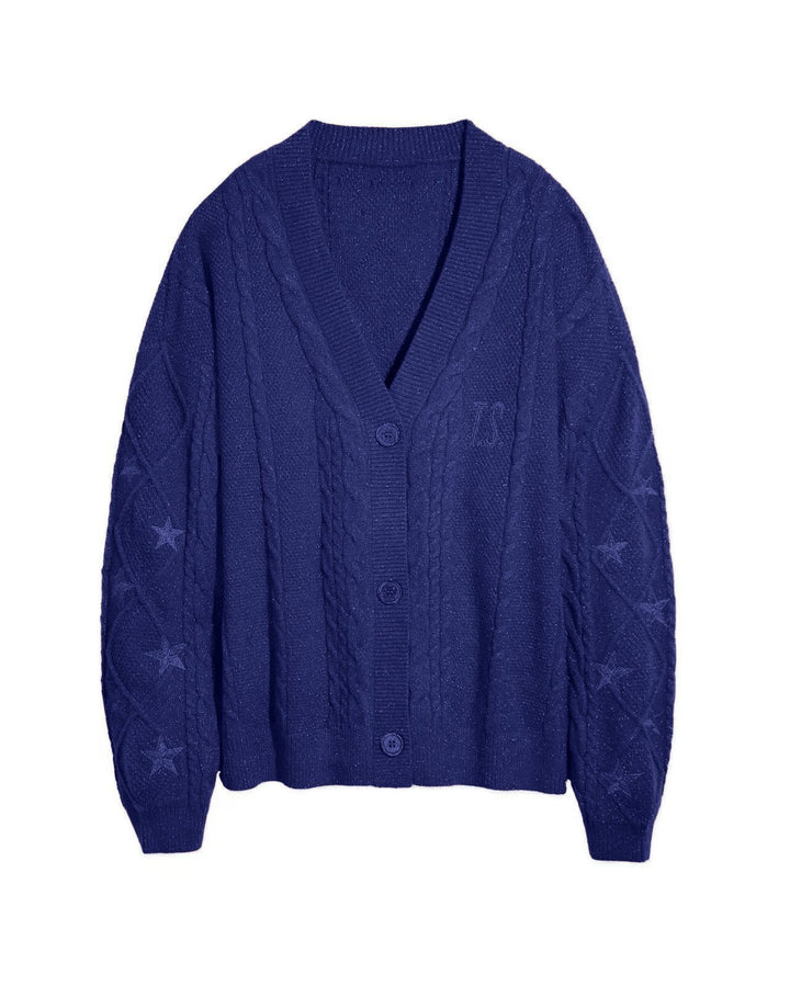 Women's knit cardigan with cable knit, star embroidery, and shiny threads Mune Fashion