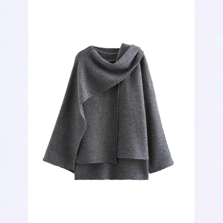 Women Asymmetrical Wool Blend Cape with Waterfall Collar and Loose Fall Mune Fashion
