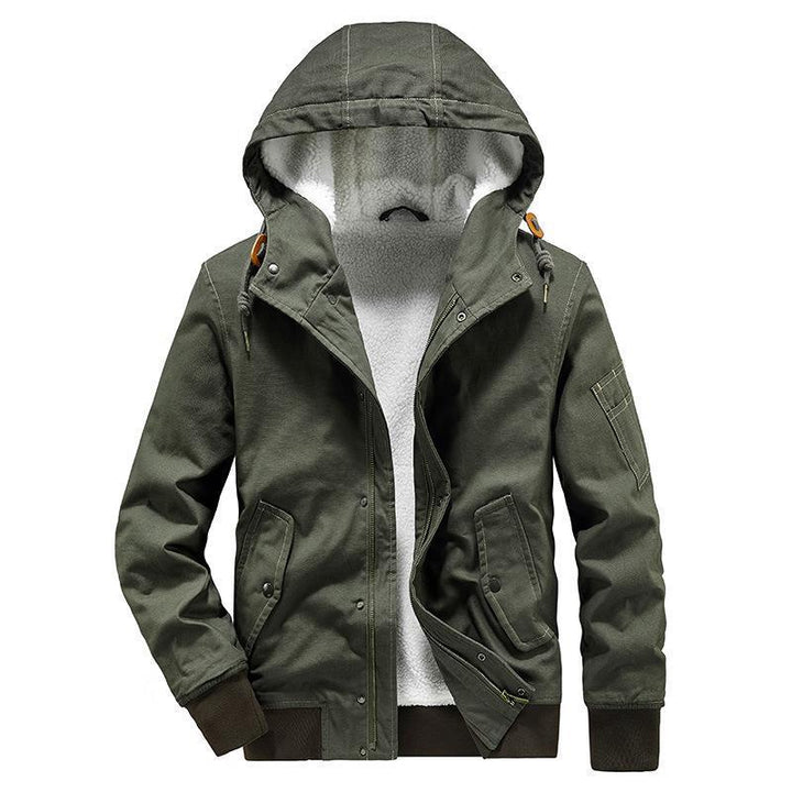 Men's Canvas Hoodie with Sherpa Lining, Utility Pockets and Ribbed Cuffs Mune Fashion