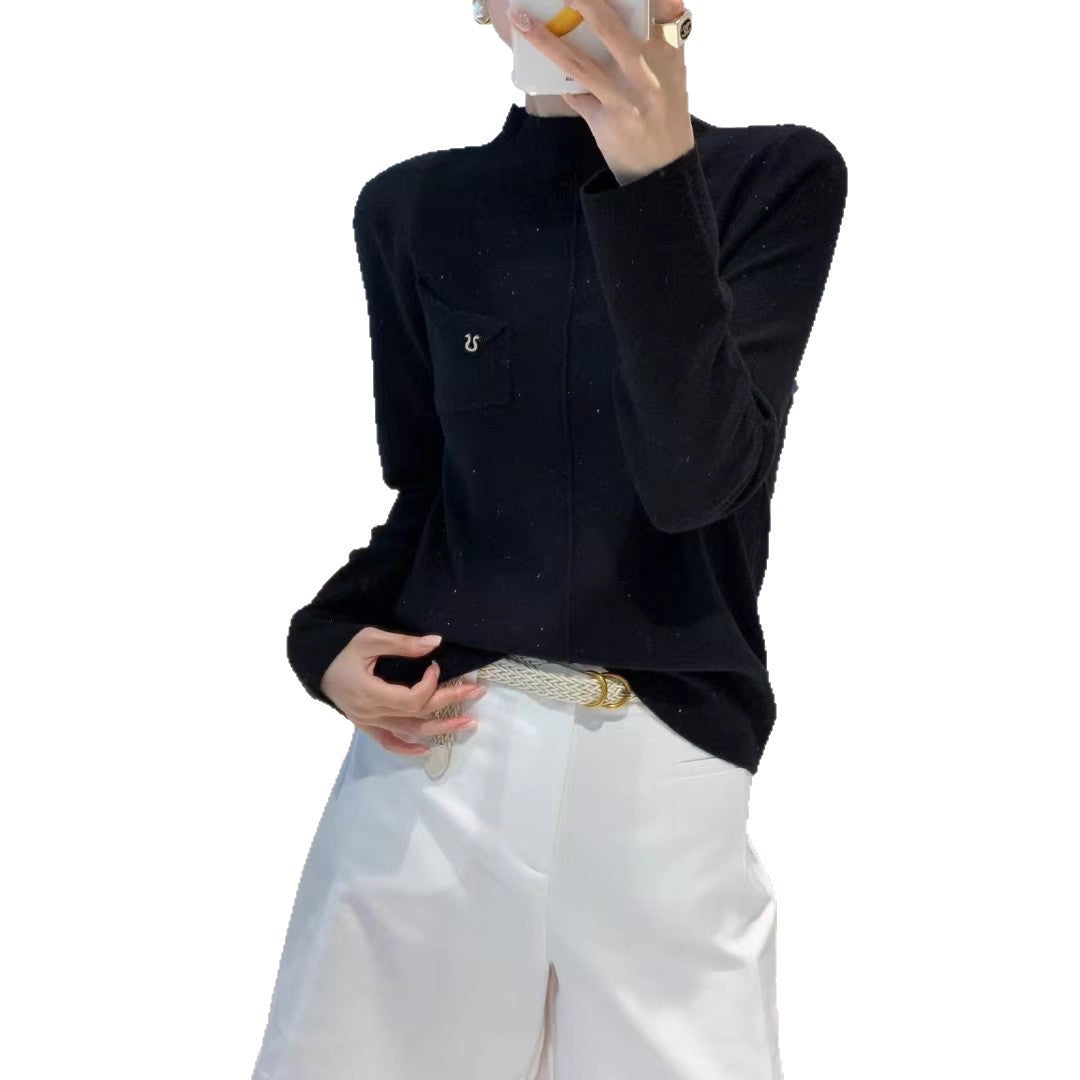 Ladies Elegant Sweater with Stand-up Collar Mune Fashion