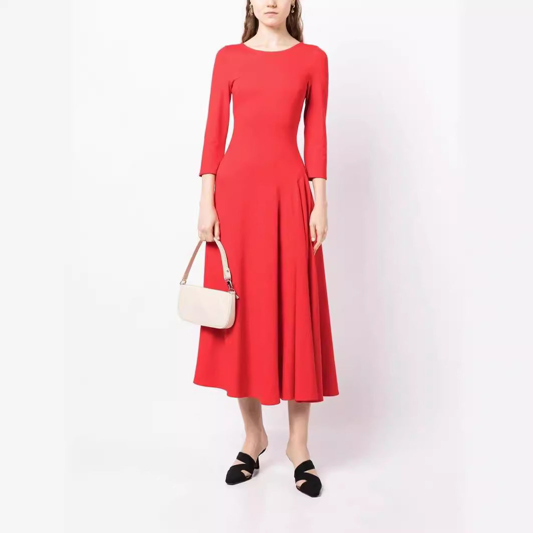 Women Elegant Midi Dress with tailored A-line cut and three-quarter sleeves Mune Fashion