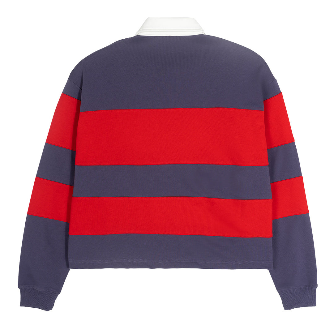 Men Striped Rugby Polo Sweatshirt with Contrast Collar and Oversized Fit Mune Fashion