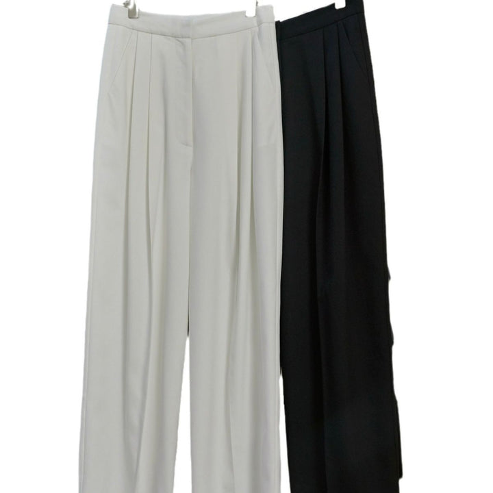 Women Wide High-Waist Tailored Trousers with Concealed Button Placket and Pleats Mune Fashion