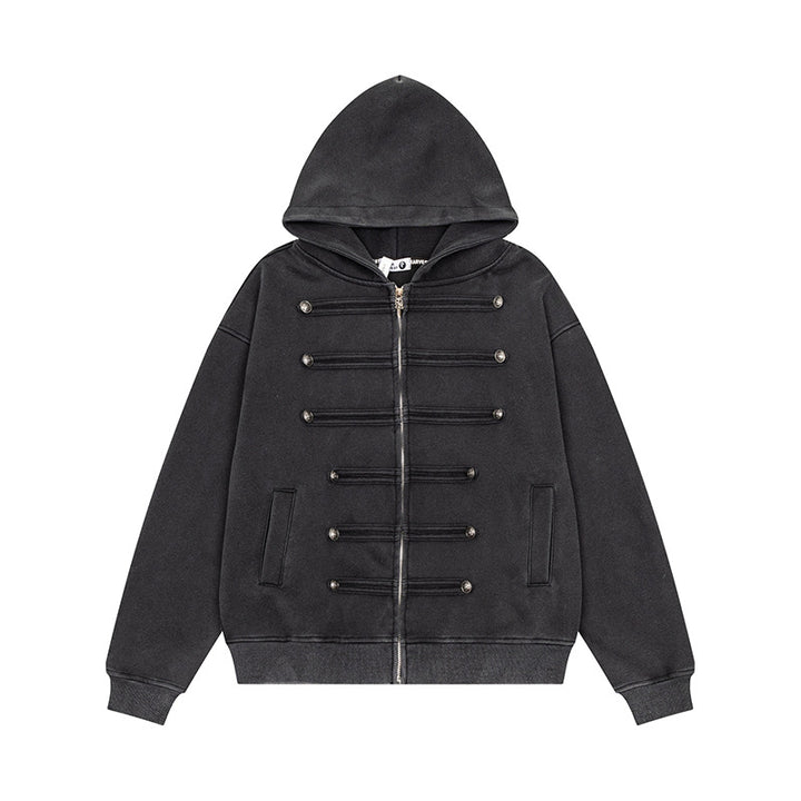 Ladies Hooded Sweat Jacket with decorative Double Button Placket and Zipper Mune Fashion
