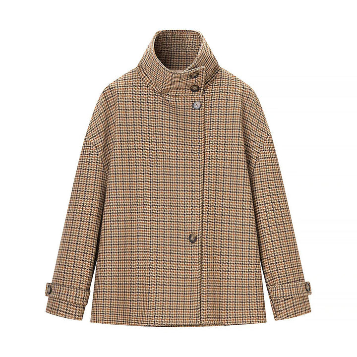 Women's trendy houndstooth transitional jacket with high stand-up collar and adjustable cuffs Mune Fashion