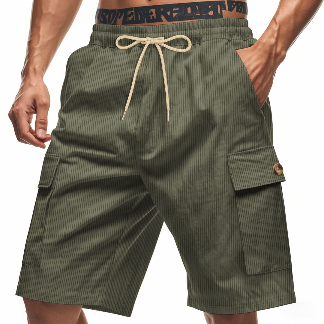Men's casual utility bermuda with fine ribbed texture, elastic drawstring, and flap pockets Mune Fashion