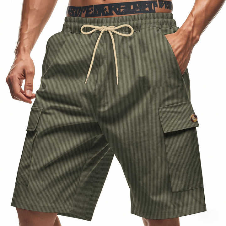 Men's casual utility bermuda with fine ribbed texture, elastic drawstring, and flap pockets Mune Fashion