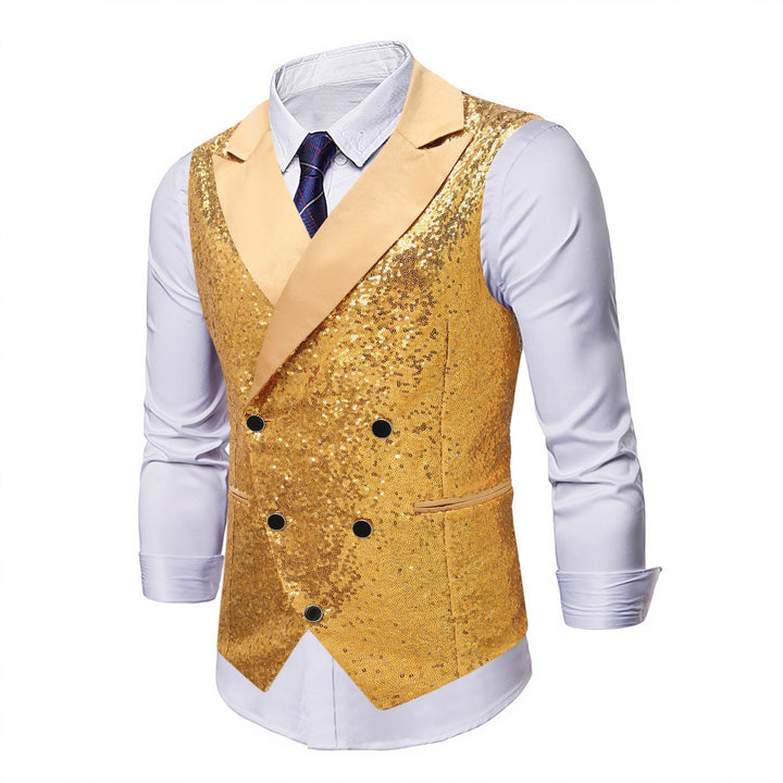 Men's sequin vest with shawl collar and double-breasted Mune Fashion