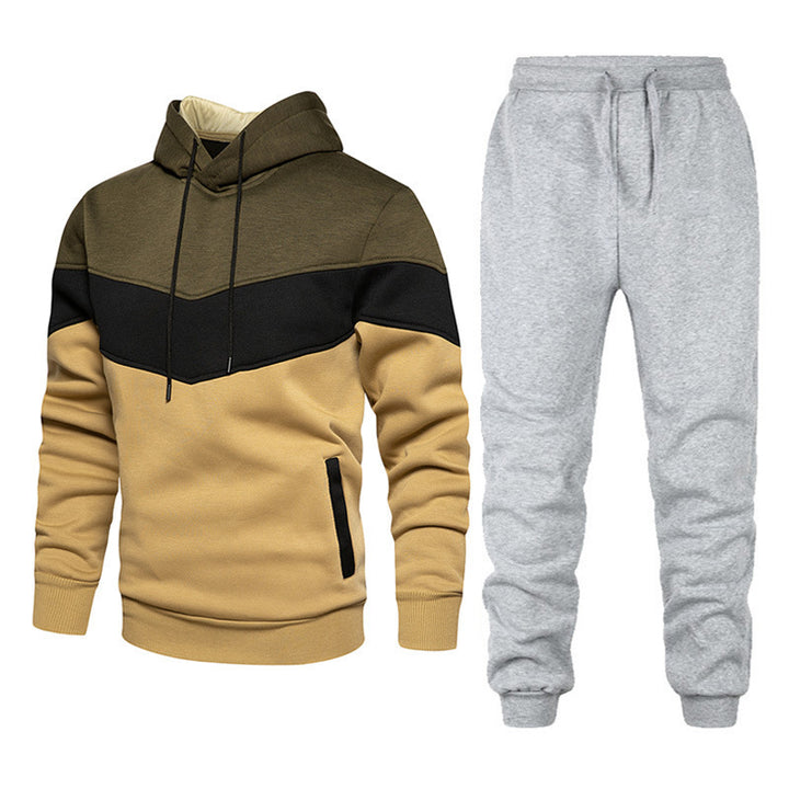 Men's Nano Athleisure Set with Chevron Hood, Fleece-Lined Pullover, and Slim-Fit Jogging Pants Mune Fashion