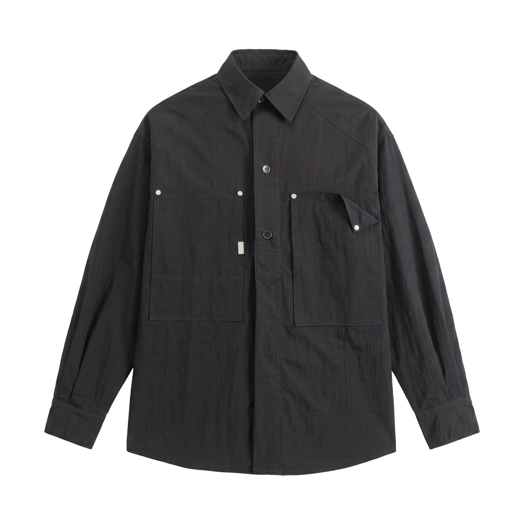 Men's utility shirt jacket with an oversized fit, patch pockets, and concealed button placket Mune Fashion