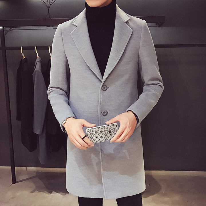Men's elegant single-breasted coat made of wool blend with narrow lapels and warming lining Mune Fashion