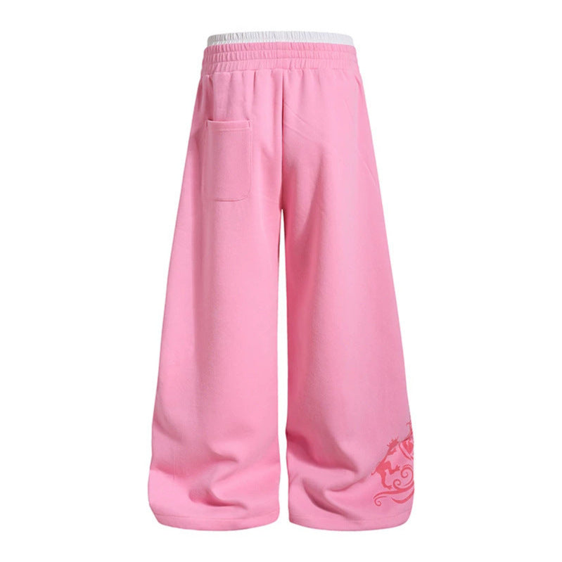 Women Wide Palazzo Training Pants with Elastic Waistband, Drawstring and Contrast Piping Mune Fashion